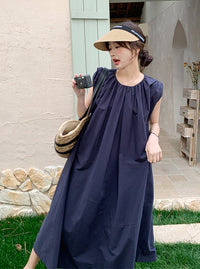 Navy Sleeveless A-Line Dress_BDHL6228