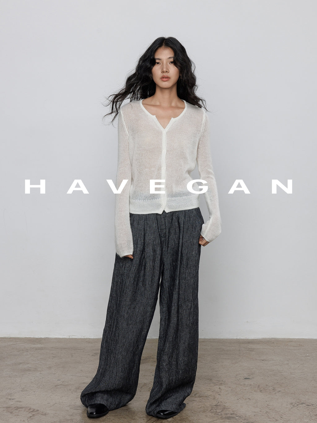 V-Neck Sheer Knit Cardigan_BDHL7783