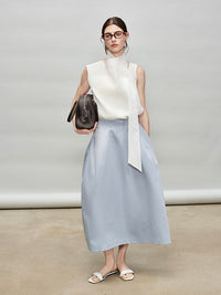 Ribbon Tie Sleeveless Tops Or Bud Skirt_BDHL7284