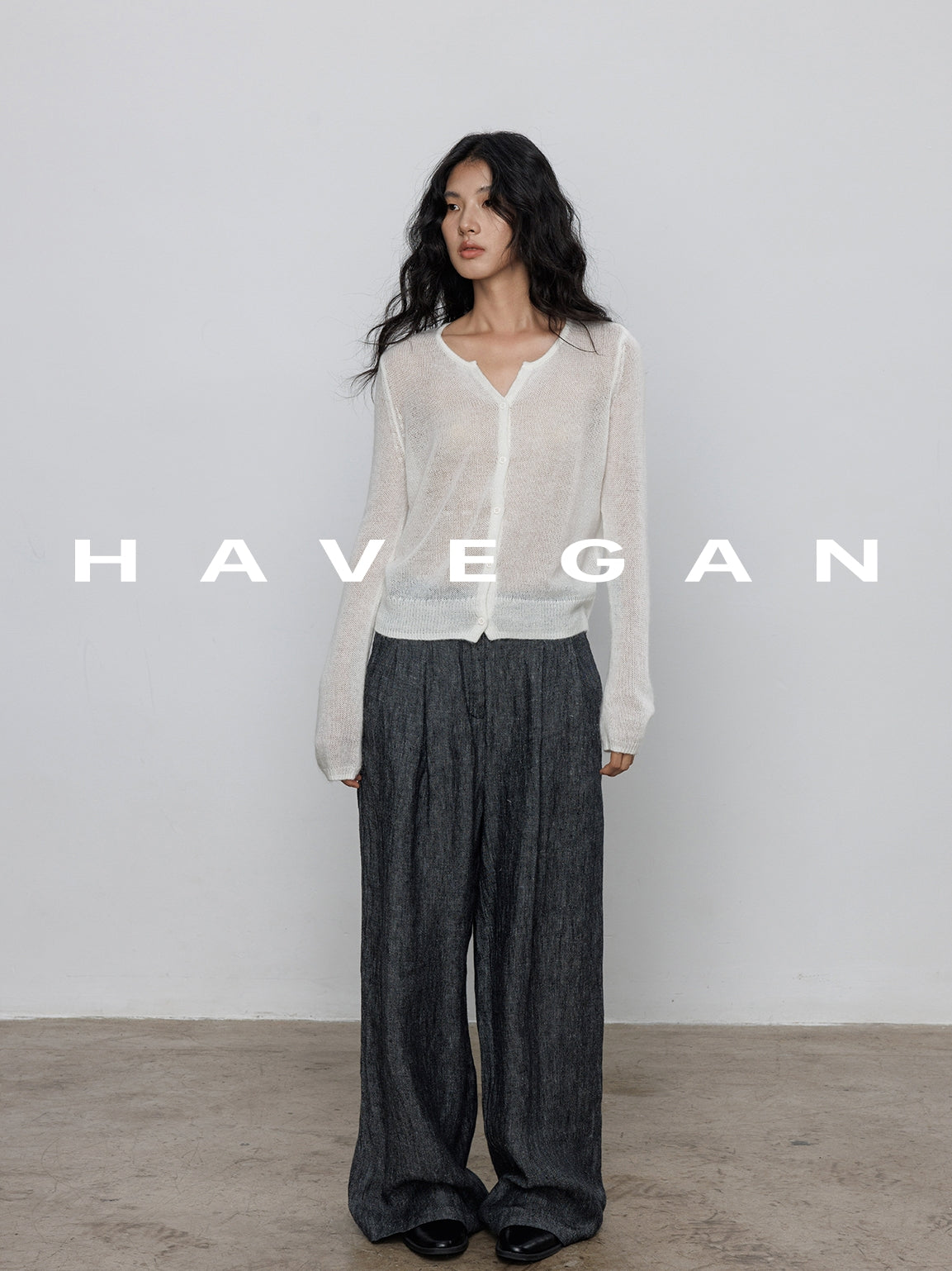V-Neck Sheer Knit Cardigan_BDHL7783