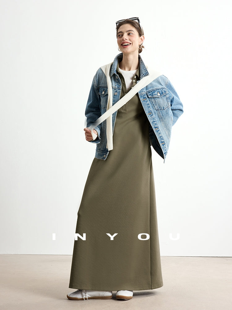 Polo Lapel Slim Long Dress_BDHL7753