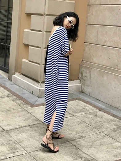 Backless Striped Sleeveless Dress_BDHL7548