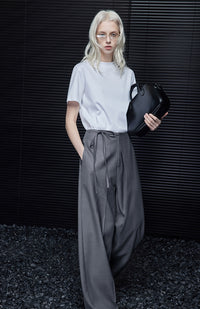 Grey Waist Tie Wide Pants_BDHL7035