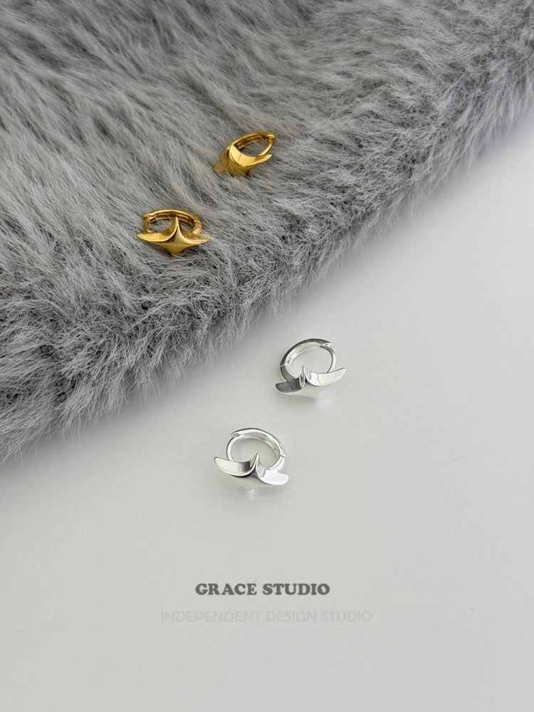 Polished Star Hoop Pierced Earrings_BDHL7673