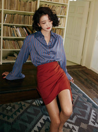 Draped Red Tight Skirt_BDHL6009