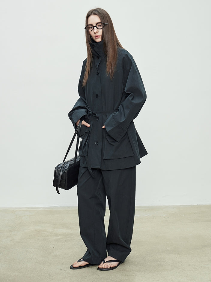 Draped Collar Ribbon Shirt_BDHL7100
