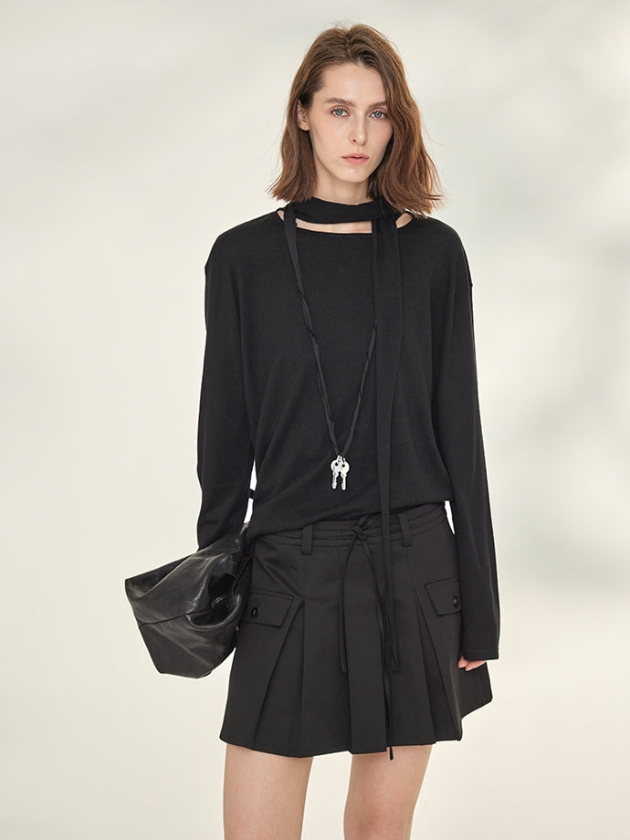 Ribbon-Tie Short-Sleeved Or Long-Sleeved Tops_BDHL7790