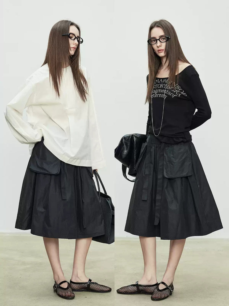 3D Pocket A-Line Black Skirt_BDHL7095