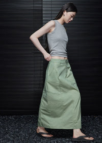 Back Slit Green Long Skirt_BDHL6041