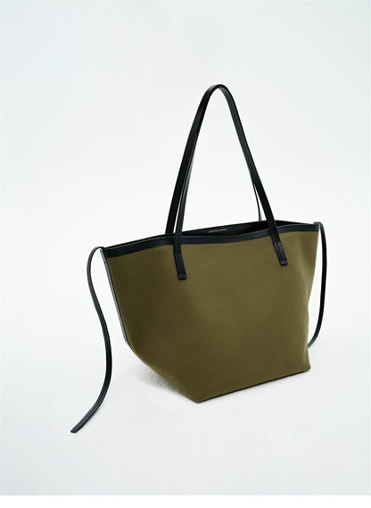 Lightweight canvas and leather large-capacity tote bag_DI100368