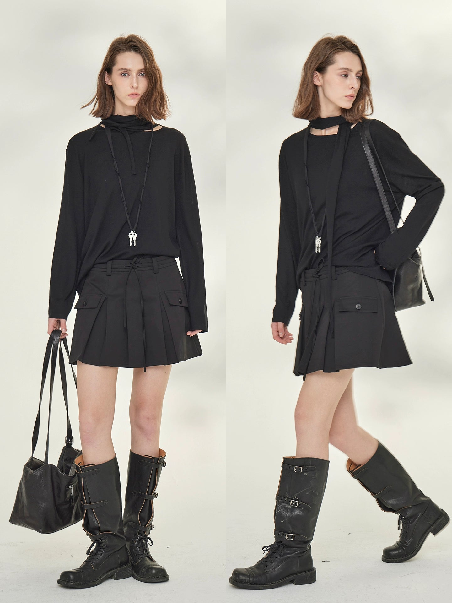 Ribbon-Tie Short-Sleeved Or Long-Sleeved Tops_BDHL7790