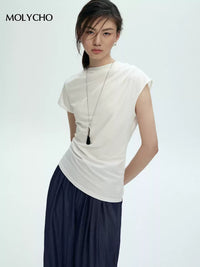 Diagonal Collar Asymmetric T-Shirt_BDHL7426