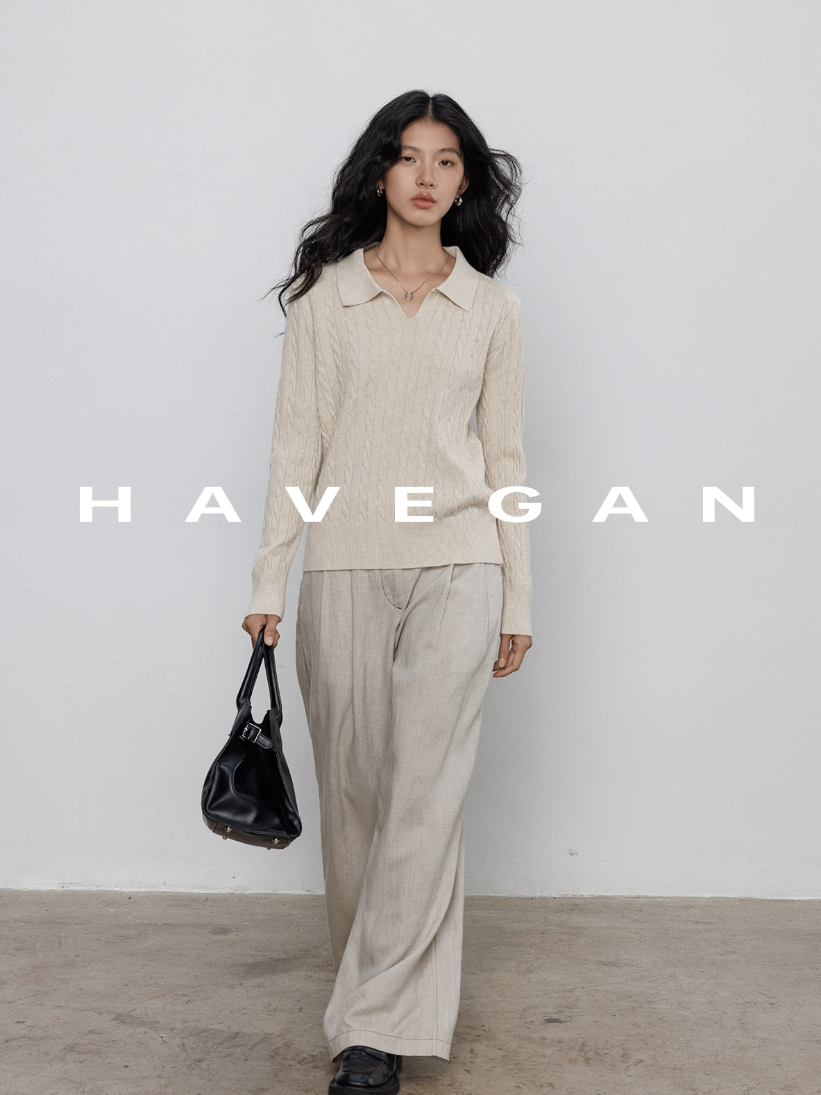 Polo-Collar Cable Knit Tops_BDHL7782