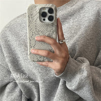 Mist Gray Snake Embossed Leather Phone Case_HL3269