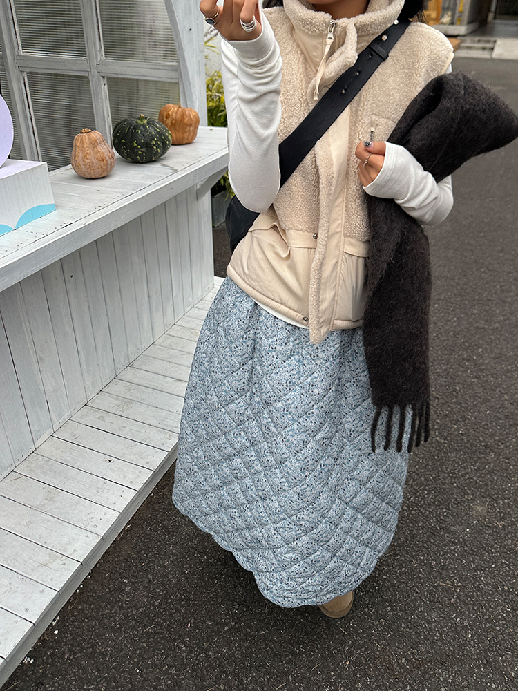 Retro Floral Thick Quilted Skirt_BDHL6796