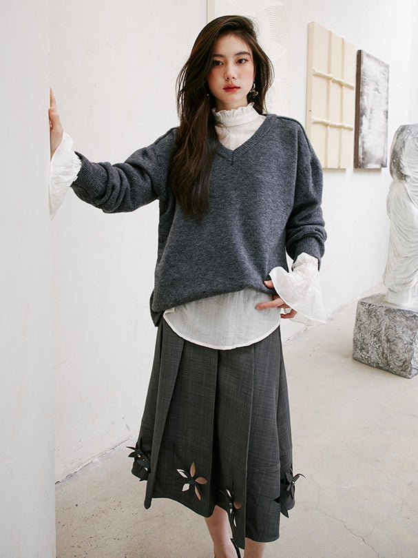 3D Hollow Pleated Skirt_BDHL6750
