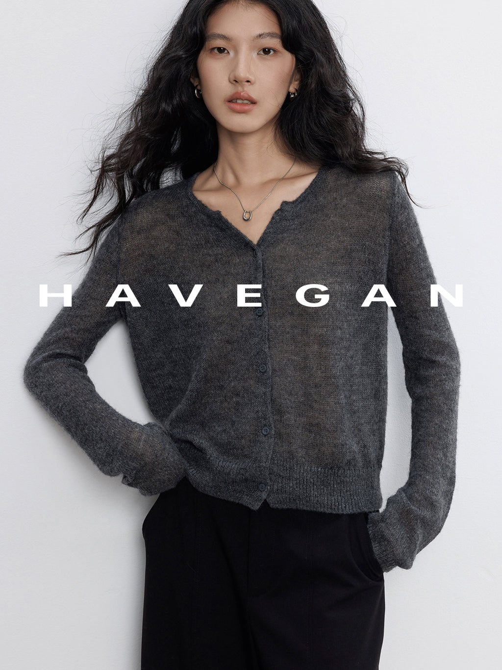 V-Neck Sheer Knit Cardigan_BDHL7783