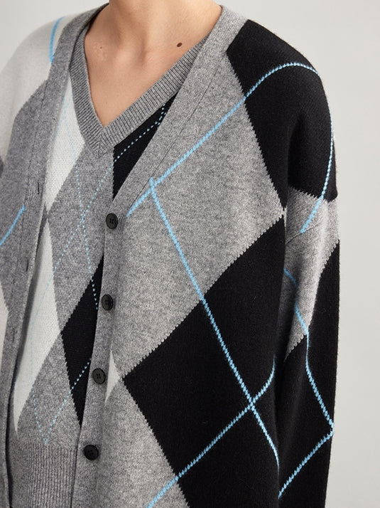 Diamond-Pattern Knitted Vest Or Cardigan_BDHL7995