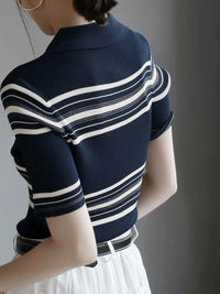 Stripe POLO Lapel Slim Tops_BDHL6081