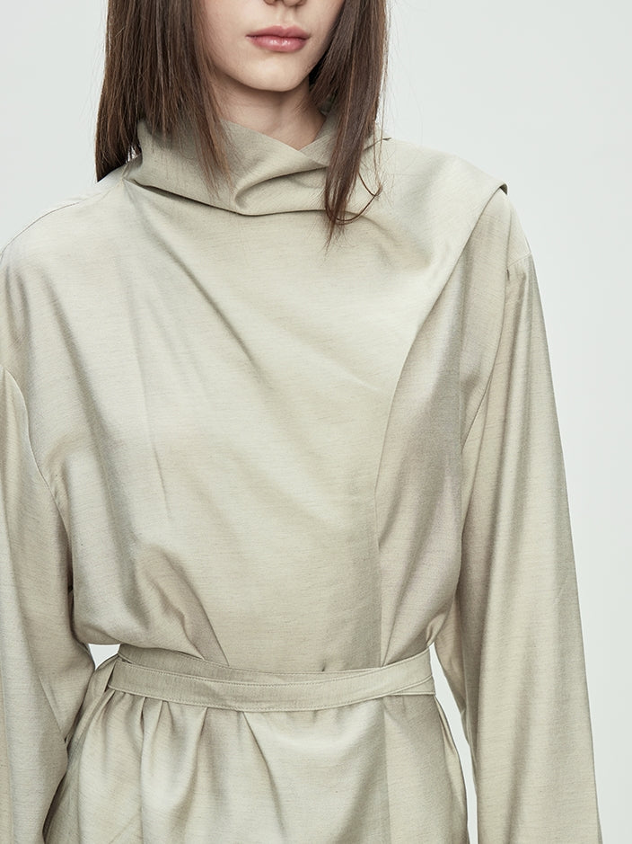 Draped Collar Ribbon Shirt_BDHL7100