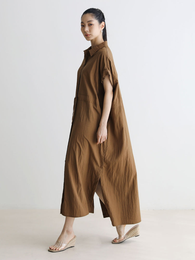Loose-Fitting Waist Tie Slit Dress_BDHL7248