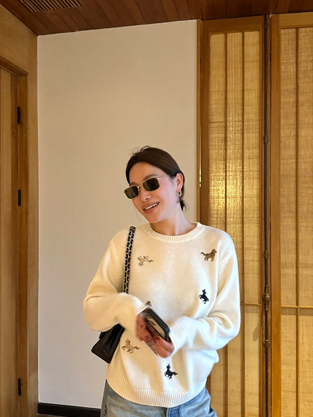 Beaded Embroidery Knit Top Or Cardigan_BDHL8121