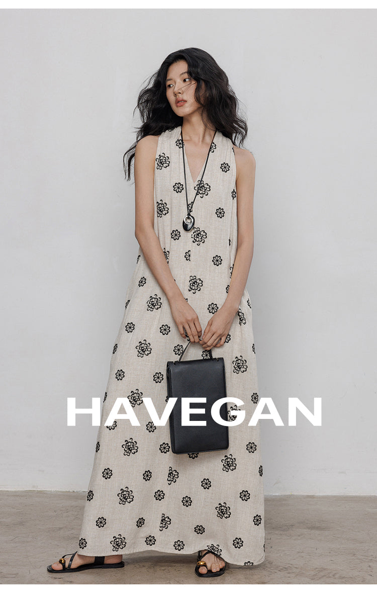 V-Neck Embroidered Floral Dress_BDHL7237