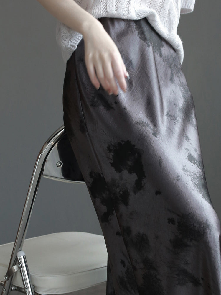 Draped Shiny Printed Skirt_BDHL7261