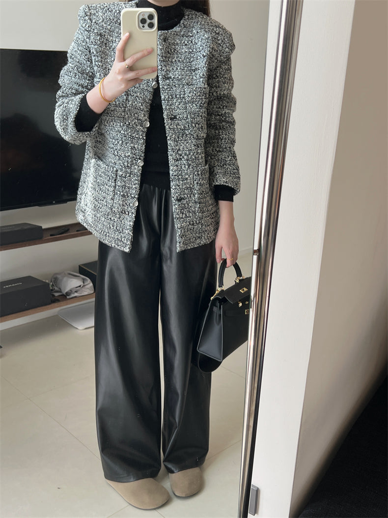 Black PU Leather Straight Pants_BDHL6764
