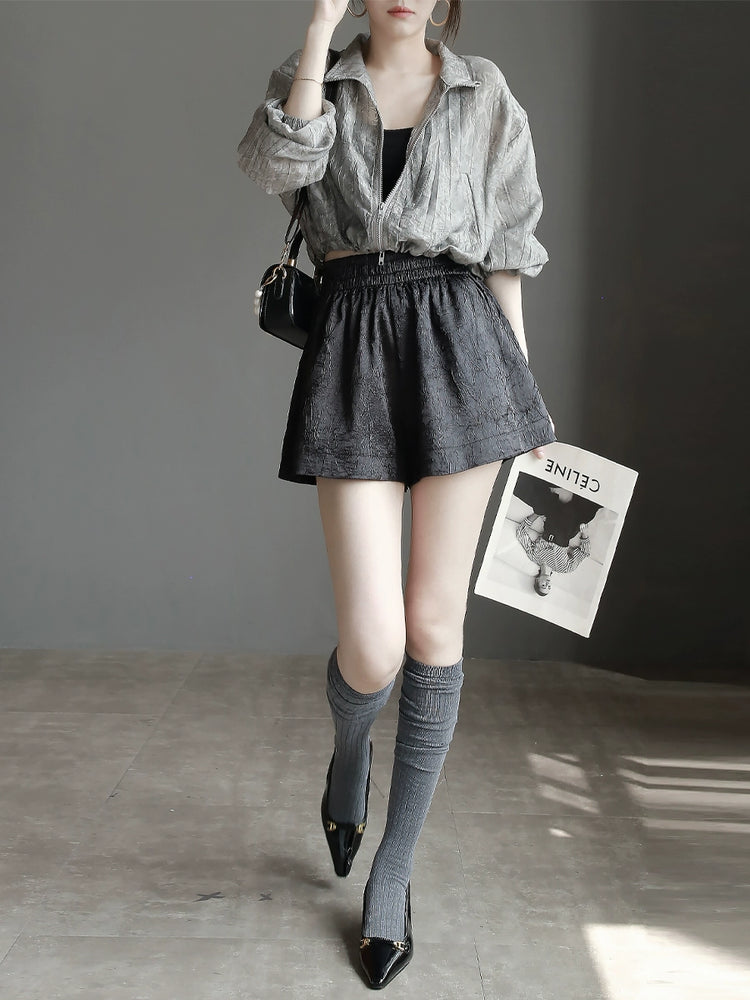 Embossed Stand Collar Short Jacket_BDHL6085