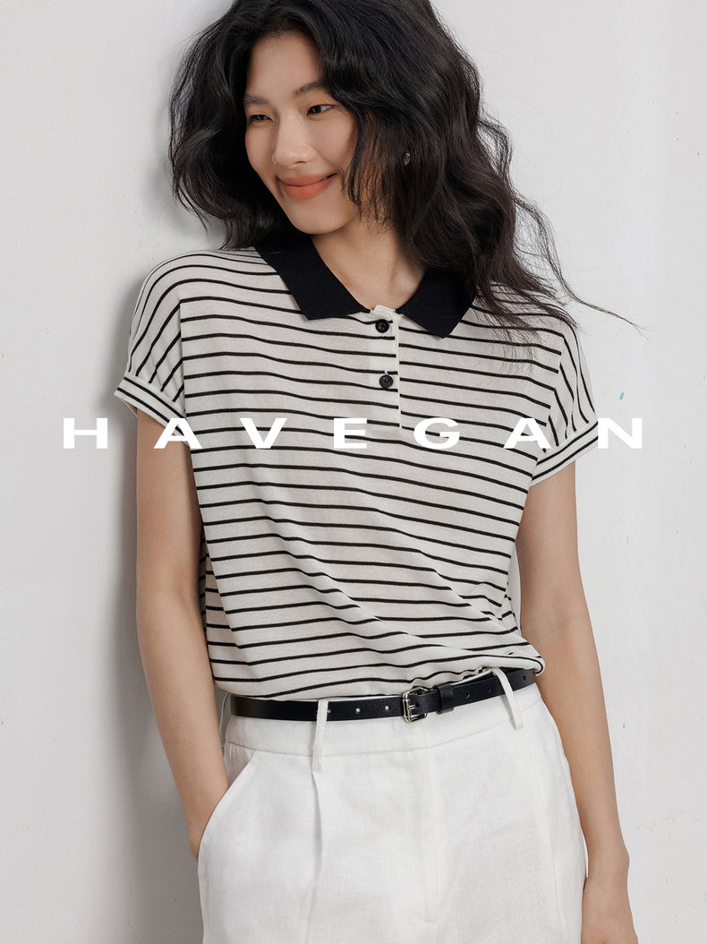 Polo Collar Border Tops_BDHL7232