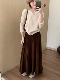 High Waist Slim Pleated Skirt_BDHL7055