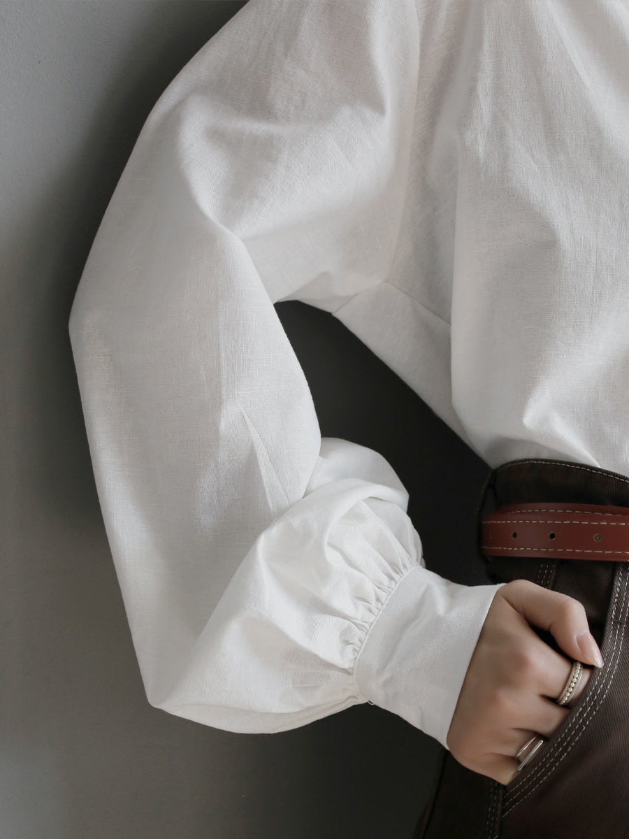 V-Neck Lantern Sleeve Tops_BDHL7914