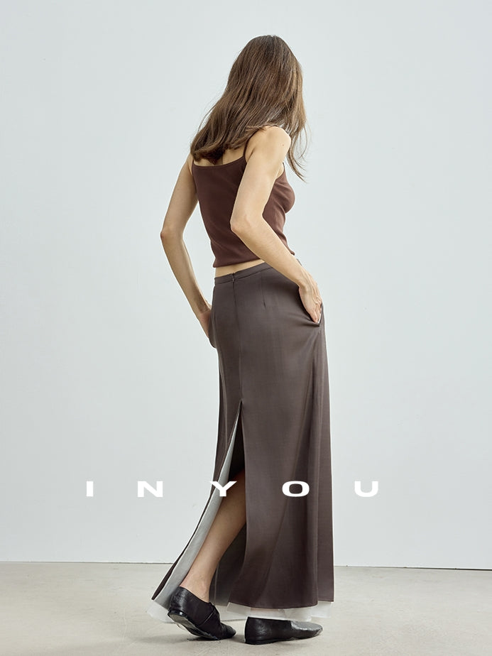 Double-Layer Back Slit Skirt_BDHL7718