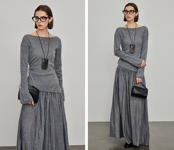 Knitted Slit Tops or Pleated Skirt_BDHL6450