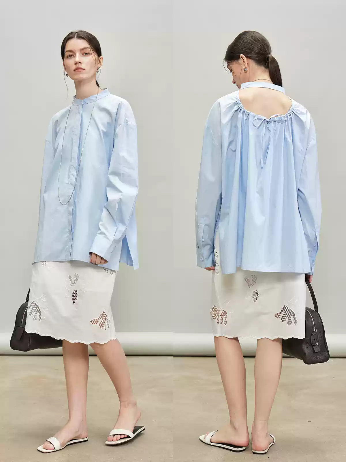 Back Drawstring Pleated Tops_BDHL7335