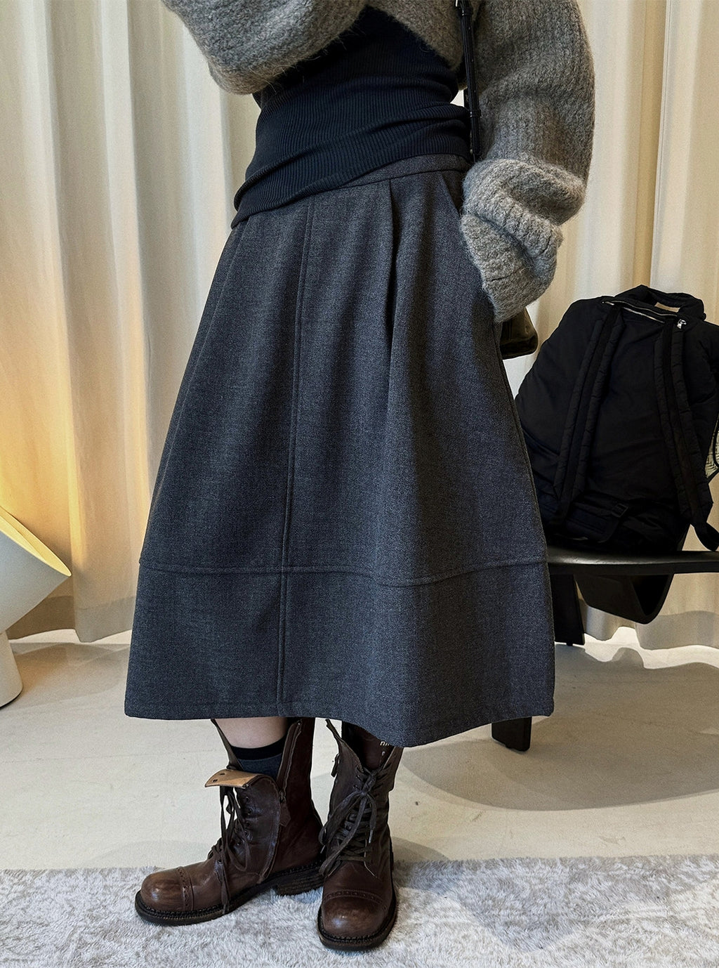 Patchwork A-Line Midi Skirt_BDHL8153