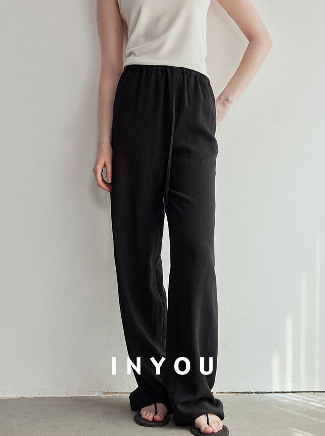 Draped Elastic Waist Wide Pants_BDHL6122