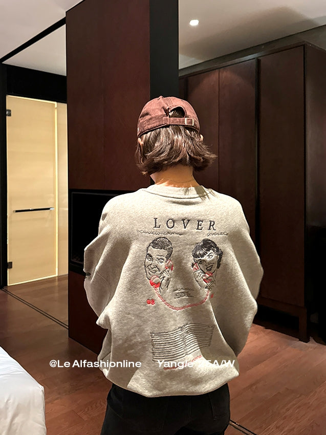 Embroidered Print Gray Sweatshirt_BDHL7842