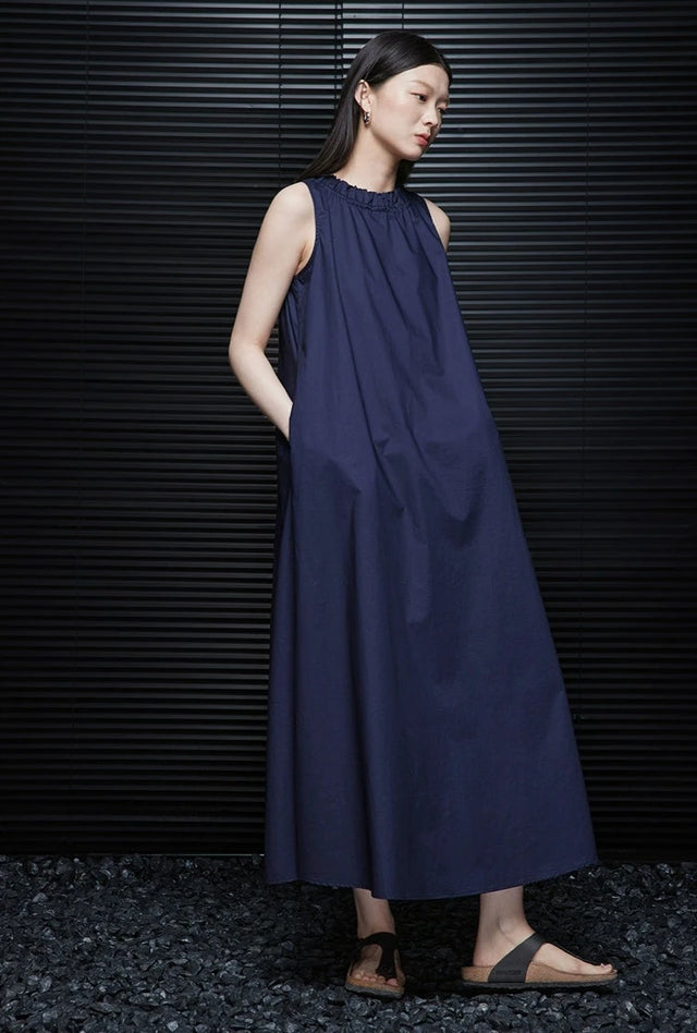 Navy Sleeveless Long Dress_BDHL6034