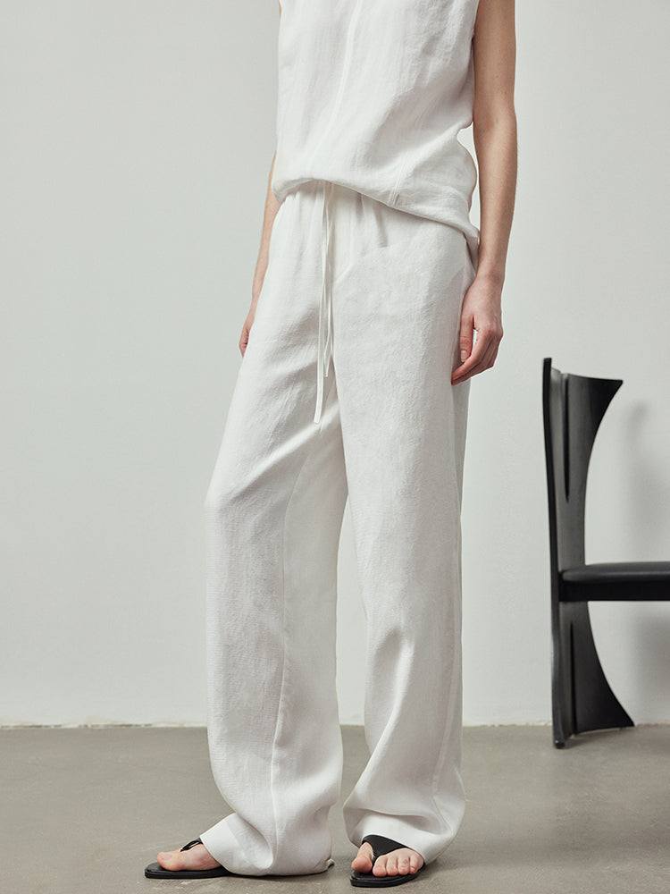 Draped Elastic Waist Wide Pants_BDHL6122