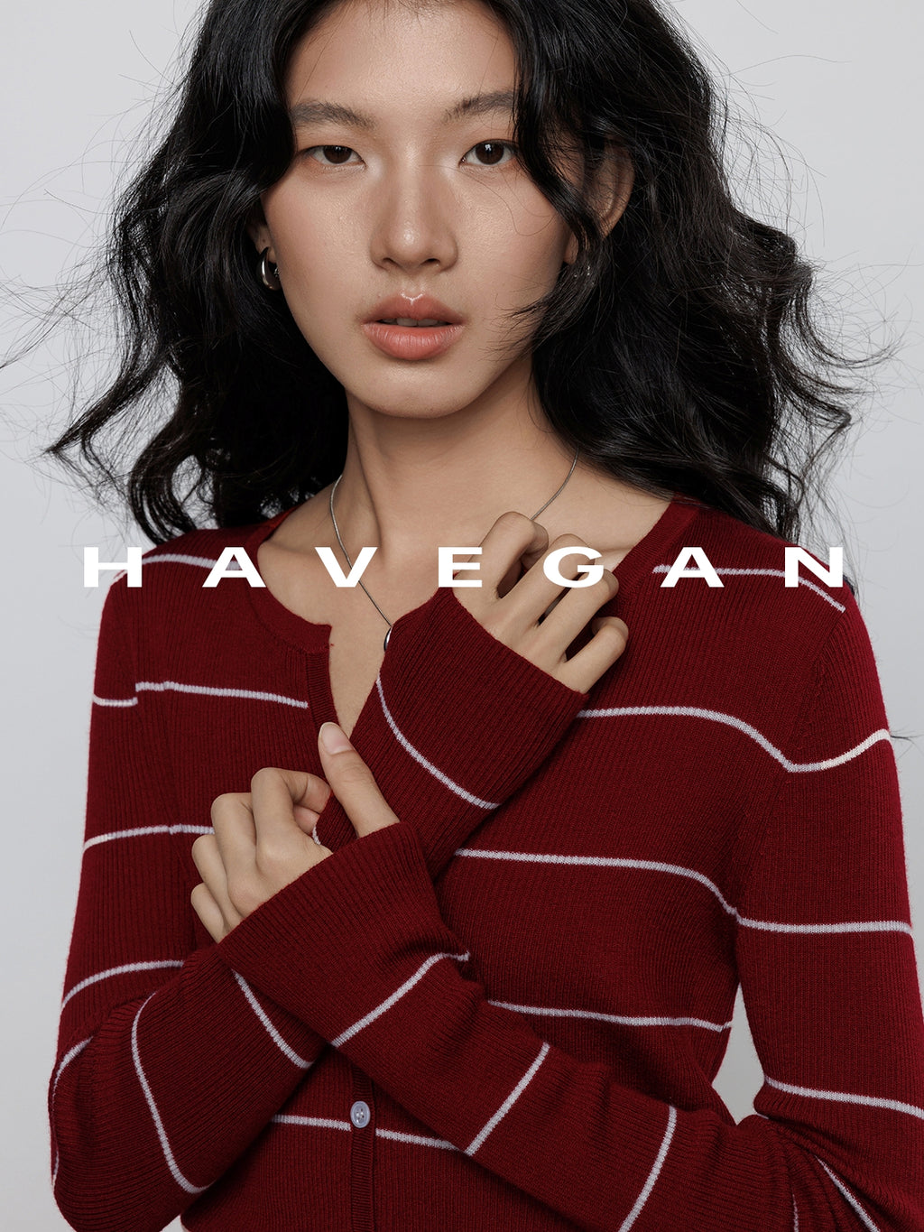 V-Neck Striped Knit Cardigan_BDHL7780
