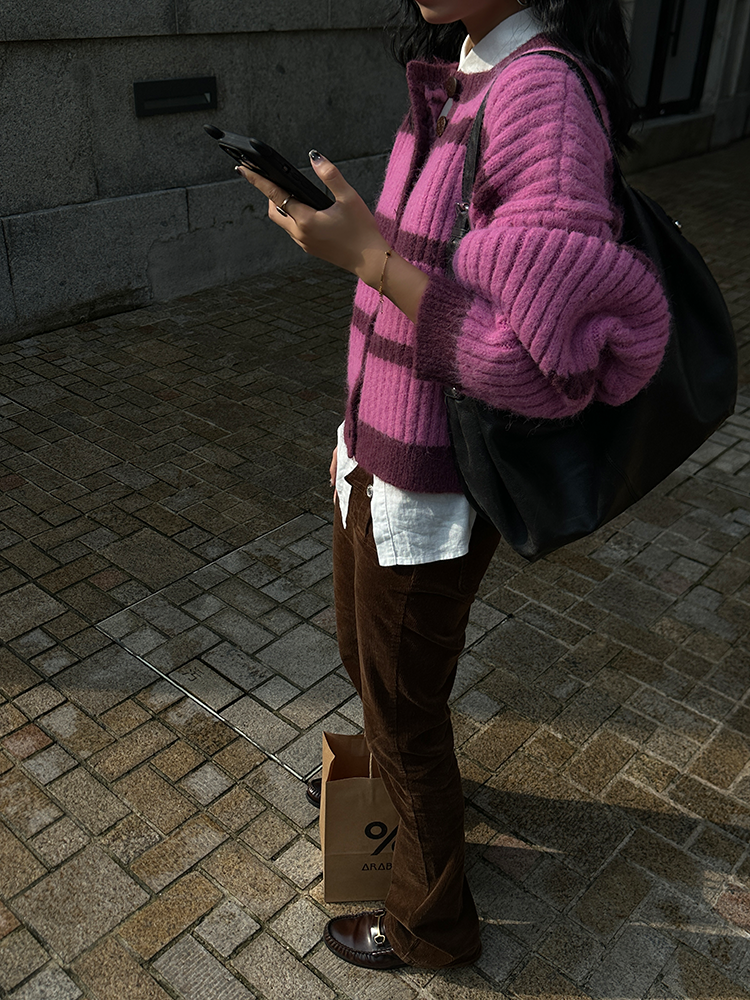 Thick Striped Knitted Cardigan_BDHL6800
