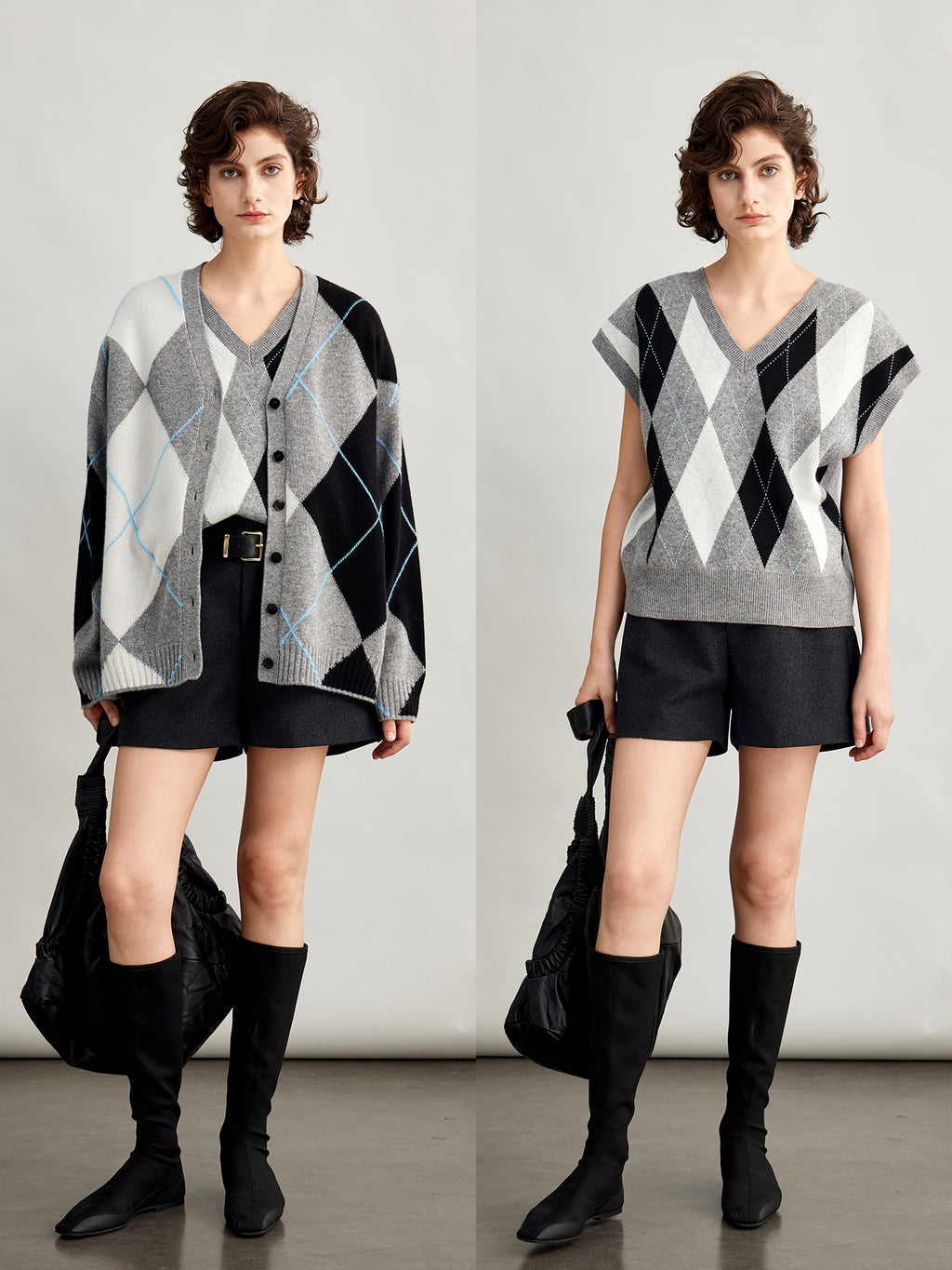 Diamond-Pattern Knitted Vest Or Cardigan_BDHL7995