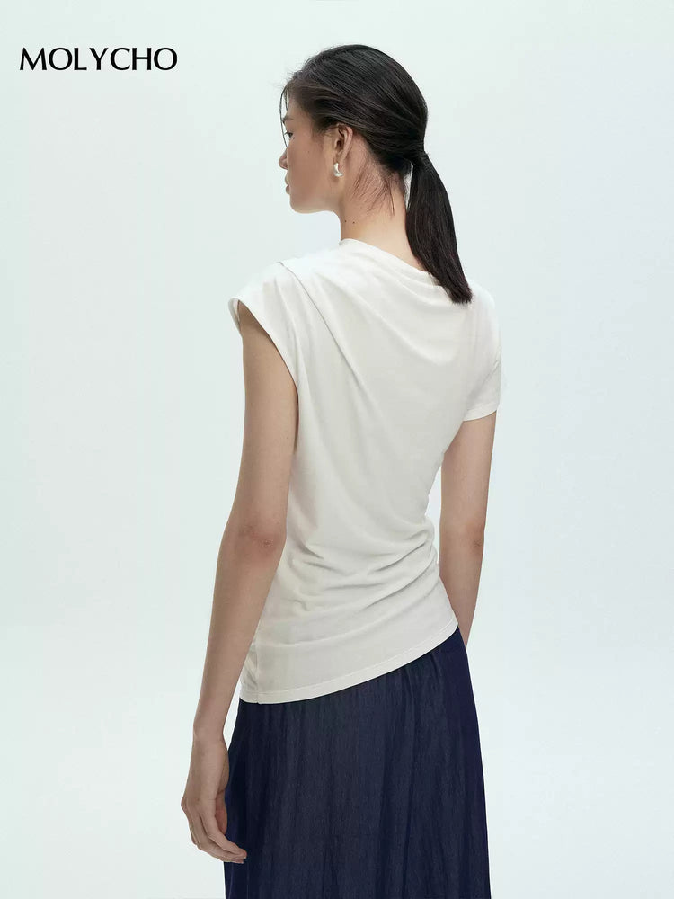 Diagonal Collar Asymmetric T-Shirt_BDHL7426