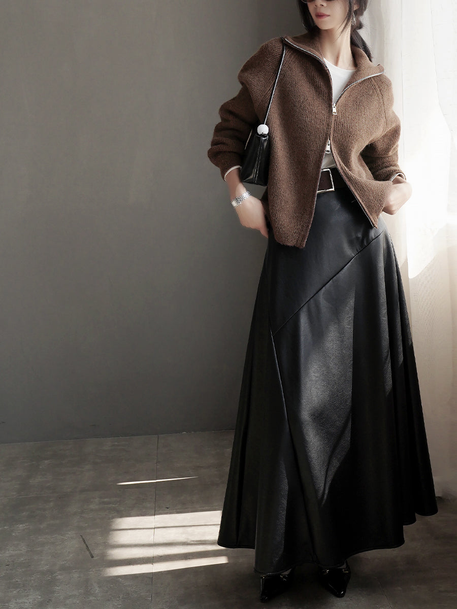Slimming Leather Long Skirt_BDHL7934