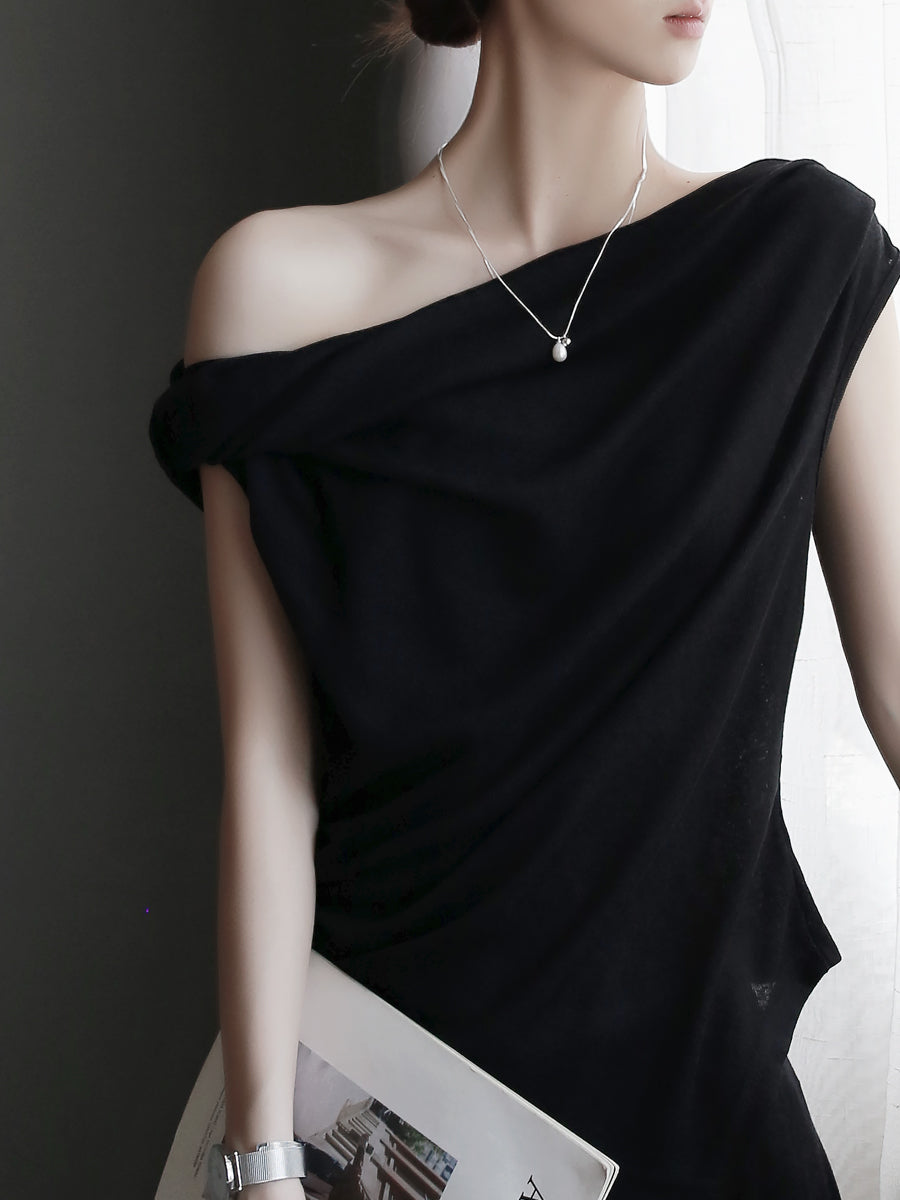 Twisted Collar Top &amp; Drape Skirt Set_BDHL7637