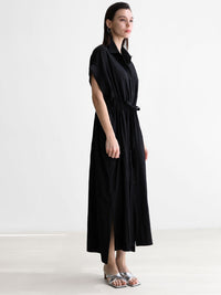 Loose-Fitting Waist Tie Slit Dress_BDHL7248