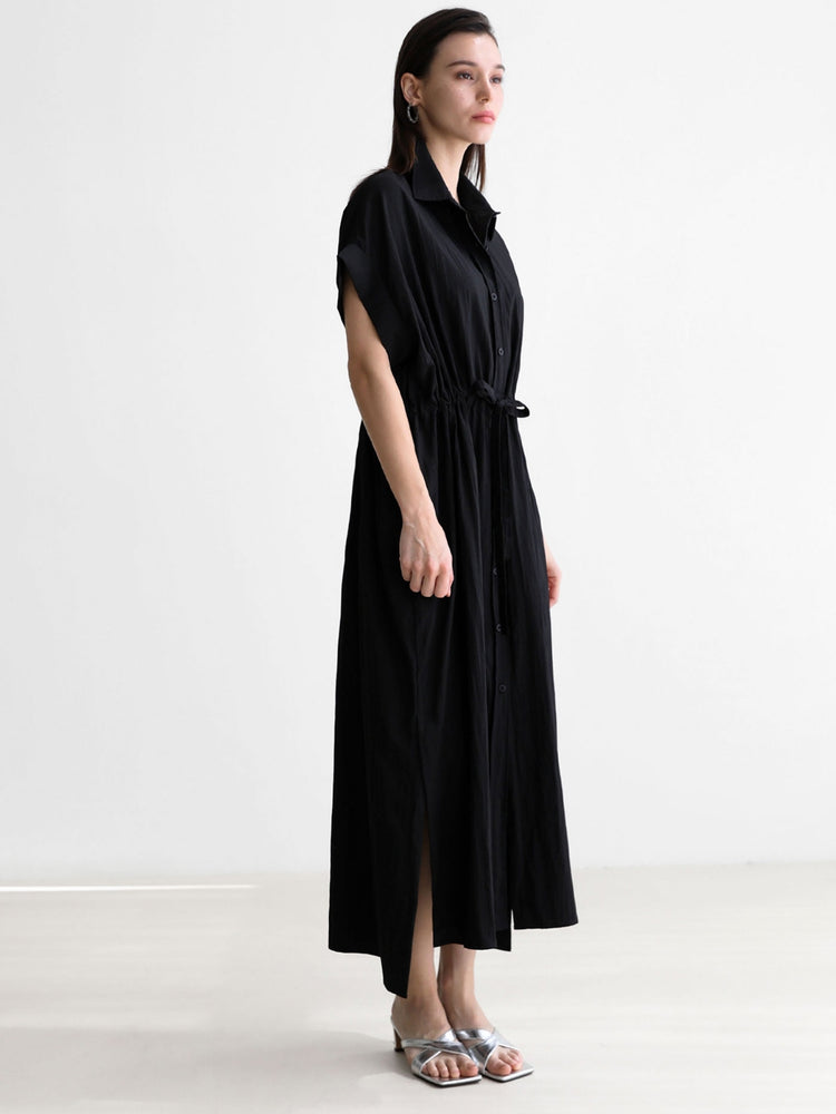 Loose-Fitting Waist Tie Slit Dress_BDHL7248