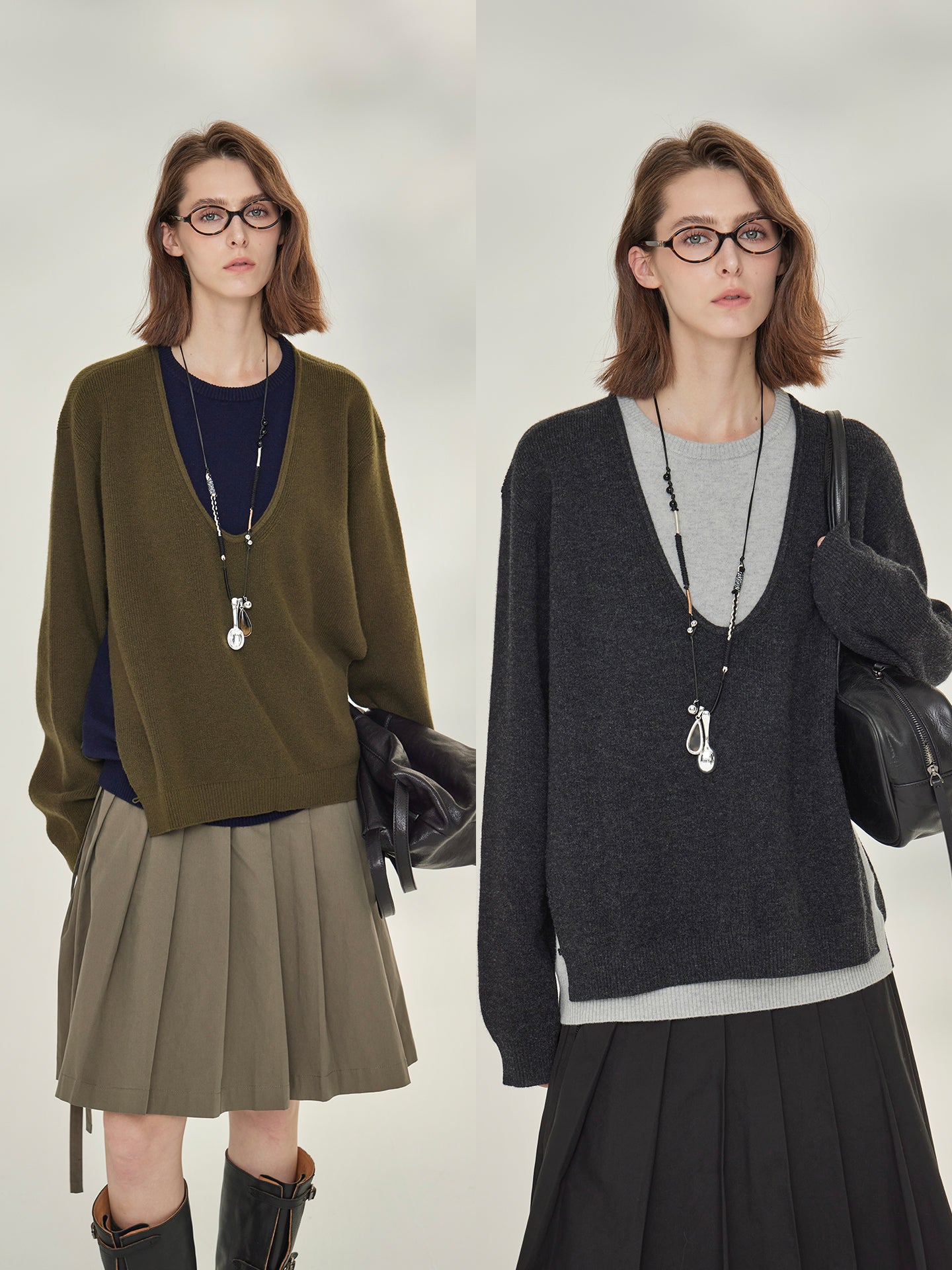 Two-Piece Style U-Neck Knit Tops_BDHL7746